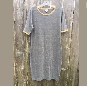 LuLaRoe Julia L Solid Heathered Gray Yellow Trim